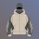 Street Color Double Hat Design Letter Hooded Cardigan Autumn And Winter Loose Y2K Sweater