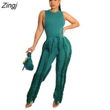 Sleeve Bodysuit and Pants Fringe Tassel Trousers Two Piece Set Tracksuit Fall Women Clothing Sexy Skinny