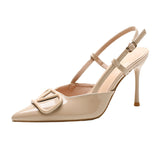 High Heel Fine Tip Shoes 2025 Spring New Women's Single Shoes Hollow Shoes V Buckle Dunk