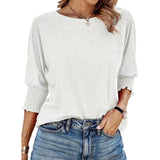 Women's 2025 Spring/Summer Fashion Sleeve 7-Sleeve T-Shirt Round Collar Basic Lace