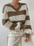 And Winter New Sweater Fashion Retro Stripe Knitted Shirt Languid Loose