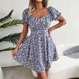 Wind Shooting 2025 Spring And Summer Temperament Broken Flower Tie With Waist Swing Dress Women's