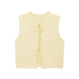 Autumn Women's Bow Tie With Loose V-Neck Sleeveless Knitted Vest