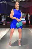 Summer Clothes Streetwear Two Peice Sets Women Outfits Sleeveless Crop Top Women Tassel Shorts Solid Color Matching