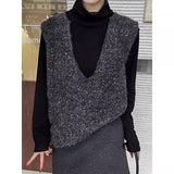Retro Striped Big V-Neck Knitted Vest Vest Sweater Woman In Autumn 2025 Overlay