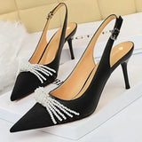 Shoes Pearl Bowknot Women Pumps Luxurious High Heels Fashion Party Shoes Women Heels Stiletto Ladies Shoes Plus Size
