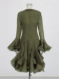French Elegant Wind Collar Splicing Lotus Edge Mid-Sleeve Dress 2025 New Horn Sleeve Long Dress