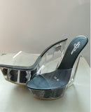 Zingj Korean Thick Platform Ultra High Heel Sandals High Transparent Special Crystal Shoe Waterproof Platform 15CM Wedge Wedge Women's