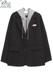 Autumn Winter Women's Coat Patchwork Japaneses Korea Design Elegant Casual Outerwear Y2k Harajuku Oversize Female