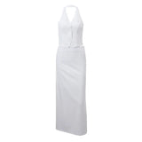 Zingj 2023 New Women's Fashion Sexy Two-Piece V-Neck Strap Top Low Waist Slit