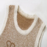 Tie-Up Round Collar Short Sleeveless Knitted Sweater Vest Vest Tops