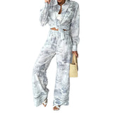 Women's Ins Commuting Temperament Shirt Broad Leg Pants Casual Women's Two-Piece
