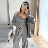 Lazy Knitted Casual Sweater Gray Camel Two-Color High-End One-Shoulder Vest With Wide-Legged