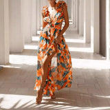 Zingj Summer New Fashion Rural Print Open Back Sexy Sling Big Place Skirt-Outfit