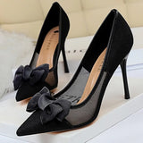 Shoes Bow-knot Women Pumps Mesh Hollow High Heels Rhinestone Stiletto Women Heels Sexy Party Shoes Women Sandals