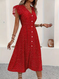 Women's Dress Short Sleeve Button Wave V-Neck