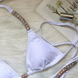 Zingj Solid Color Sexy Strap Swimsuit Luxury Rhinestone Swimsuit 2023 New