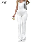 Women's Summer Skinny Jumpsuit Sleeveless Square Neck Solid Color Backless Long Romper