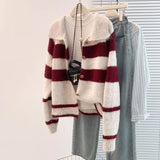 Purple Striped Soft-Clip Single-Dcupy Clasp-Clip Sweater Women's Cardigan Jacket 2025 New Autumn And Winter