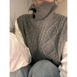 Zingj 2024 New European Goods Button High-Neck Knit Vest Female Retro Button Pure Color Rhomenge Vest Tide-Outfit
