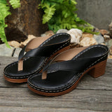 Summer New Large-Size Slippers Women's Toe High Heel Coarse Heel Casual Wearing Beach Women's