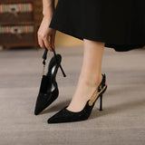 Temperament Water Drill Women Single Shoes With A Few Shallow Shoes Pointed Fine Heel High Heels Behind The Empty Bag Head Sandals