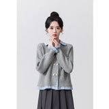 Two POLO-Necked Sweater Women's Spring And Autumn 2025 Spring And Autumn New College Style Splicing Knitted Cardigan Women's