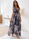 Women's Dress 2025 Dress Summer Floral Bare Back Sleeveless Dress V-Neck Temperament