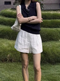 Tiansi Linen Tibetan Blue Cool Design Small Gentle Polo Collar Sleeveless Vest Topess Female