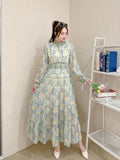 Autumn Vintage Chic Gentle Wind Broken Flower Dress Women's Standing Collar Long Dress Yang Age Reduction French First Love