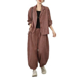 2025 Vintage Literary Striped Large-Size Cardigan Coat + Wide-Legged Harlan Pants Two Sets Of