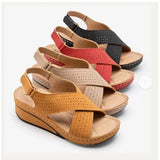 Women's Summer 2025 New Slope And Car Sewing Breathable Magic Sticker Hollow Mother Shoes Women's