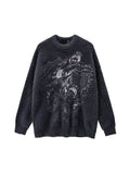 Autumn Winter Women's Harajuku O-neck Print Sweater Casual Loose Basic Oversize Jumper Vintage Knitted Sweaters Women