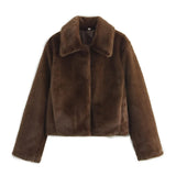 Women's Clothing Explosion High Street Fashion Faux Fur Effect Collared Long-Sleeved