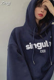 Printed Aesthetic Thicker with Hat Hoodies Women New Pullovers Loose Tops Korean Style Streetwear Trendy Chic