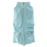 New Can Wear Two Heavy Industry Zipper Long Multi-Pocket Dress Half Skirt Bra Skirt