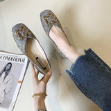 Head Flat Sole Women's Evening Wind Gentle Women's Spring And Autumn Soft Bean Shoes Shallow Mouth Water Drilled Pregnant Women's