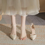 Coarse And Pearl High-Heeled Shoes Women Summer Small Design Small Small Head Hollow Buckle Single Shoe