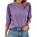 Women's 2025 Spring/Summer Fashion Sleeve 7-Sleeve T-Shirt Round Collar Basic Lace