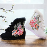 Zingj Boots Short Boots With Cotton And Wool Embroidered Boots, Embroidered Shoes Cloth Boots Inside The High Wedge Women's