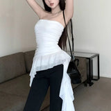 Free Mail] Irregular Lotus Leaf Side Atmosphere With A Feeling Of Breast-Scared Waistsuit For Women Wearing Niche Ribbon Wrapped