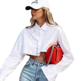 Women's Clothing 2025 Summer New Thin Top Long-Sleeved Short Design To Feel The Belly White Shirt