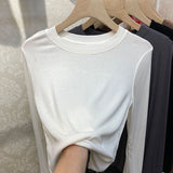 Zingj Quality Cotton Round Neck Long Sleeve T-Shirt Women's Slim Slim 2024 New Pure Color Korean Pure Cotton Bottom Shirt