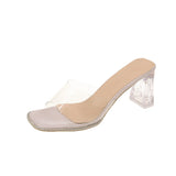 Summer New Transparent High-Heeled Cool Slippers Women Wearing Fashion Crystal Coarse Sandals