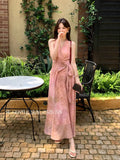 Xixi 13 Line 2025 Summer New Elegant Temperament Print Pure Desire High-Waisted Tying Dress