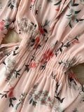 Autumn Women Printed Long Dress Vintage Puff Sleeve High Waist A-Line Casual Maxi Vestidos Vacation Beach Robe