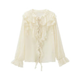 Women's New Bow And Folding Trim Shirt