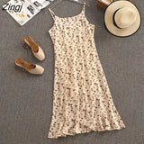 Women Floral Long A-line S-3XL Elegant Ladies Simple Flounced Edge Sweet Korean Maiden Summer Breathable Inside Strap