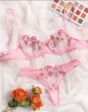 Floral Embroidery Transparent Lace 2 Piece Set-Outfit