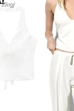 White Halter Top Female Off Shoulder Crop Tops For Women Sexy Sleeveless Backless Top Woman Tied Streetwear Summer
